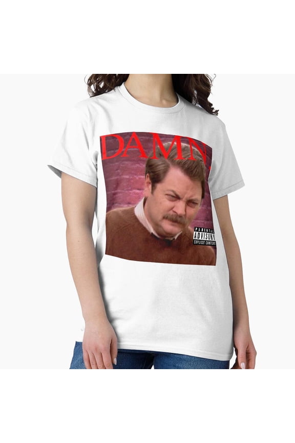 Ron Swanson Damn Shrugging Mustache Parks Woodworking Comedy T-Shirt