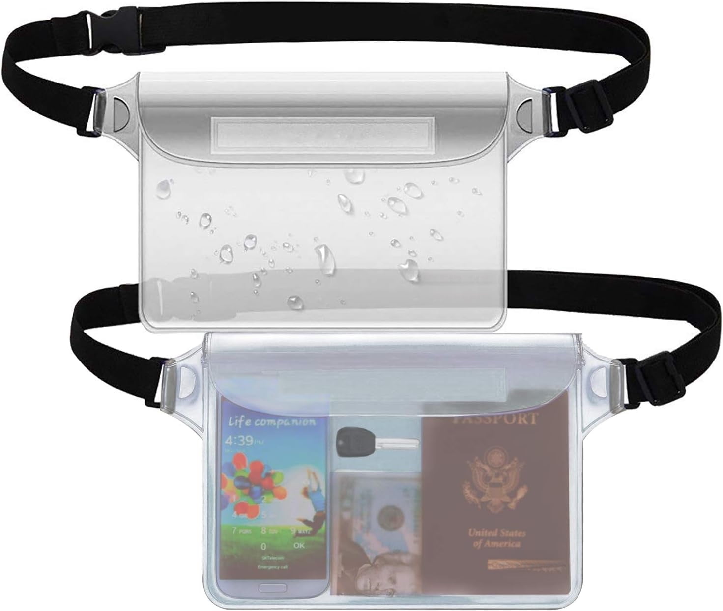 Ron Waterproof Pouch with Waist Strap (2 Pack) | Beach Accessories Best Way to Keep Your Phone and Valuables Safe and Dry | Perfect for Boating Swimming Snorkeling Kayaking Beach Pool Water Park