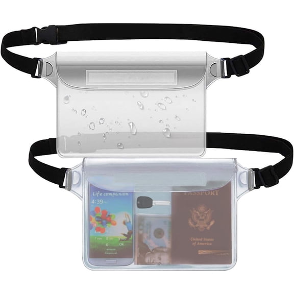 Ron Waterproof Pouch with Waist Strap (2 Pack) | Beach Accessories Best Way to Keep Your Phone and Valuables Safe and Dry | Perfect for Boating Swimming Snorkeling Kayaking Beach Pool Water Park
