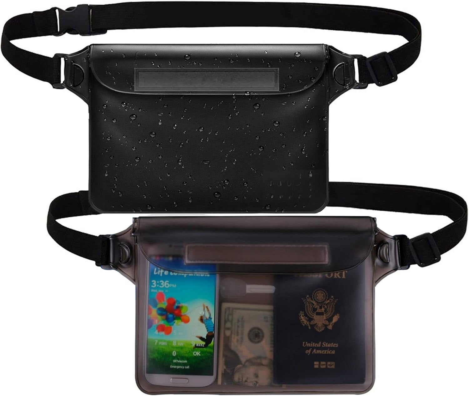 Ron Waterproof Pouch with Waist Strap (2 Pack) | Beach Accessories Best Way to Keep Your Phone and Valuables Safe and Dry | Perfect for Boating Swimming Snorkeling Kayaking Beach Pool Water Park