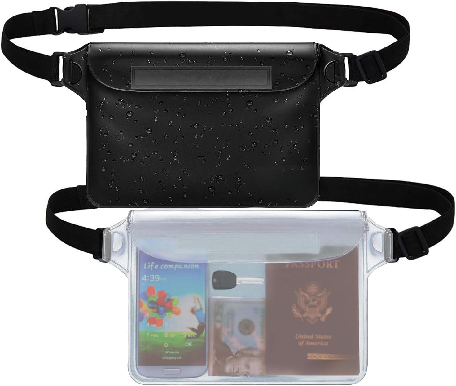 Ron Waterproof Pouch with Waist Strap (2 Pack) | Beach Accessories Best Way to Keep Your Phone and Valuables Safe and Dry | Perfect for Boating Swimming Snorkeling Kayaking Beach Pool Water Park