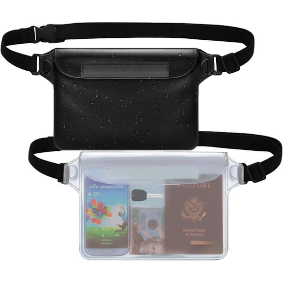 Ron Waterproof Pouch with Waist Strap (2 Pack) | Beach Accessories Best Way to Keep Your Phone and Valuables Safe and Dry | Perfect for Boating Swimming Snorkeling Kayaking Beach Pool Water Park