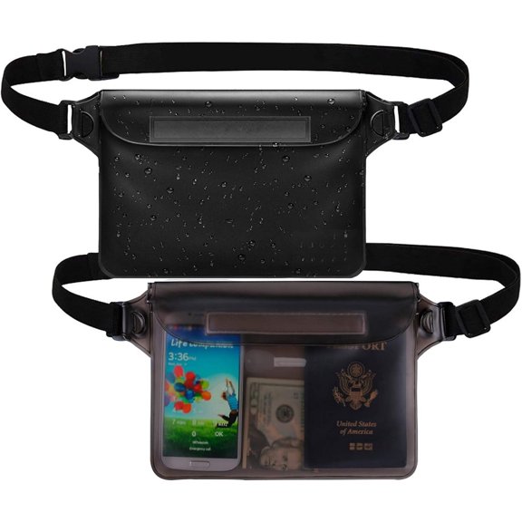 Ron Waterproof Pouch with Waist Strap (2 Pack) | Beach Accessories Best Way to Keep Your Phone and Valuables Safe and Dry | Perfect for Boating Swimming Snorkeling Kayaking Beach Pool Water Park