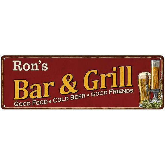 Ron's Bar and Grill Red Man Cave Decor 8x24 Sign 108240054029