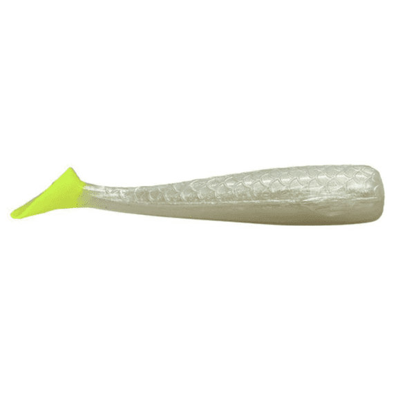 RonZ 6" Z-FIN Paddletail Unrigged Bodies 2pk Pearl W/ Chartreuse Tail