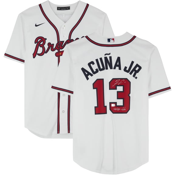 Ronald Acua Jr. Atlanta Braves Autographed White Replica Jersey with "40/70 Club" Inscription - Fanatics Authentic Certified