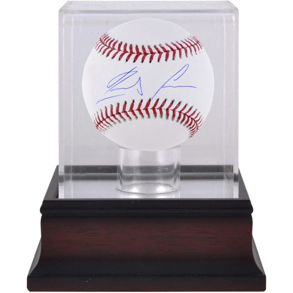Ronald Acuna Jr. Atlanta Braves Autographed Baseball & Mahogany Baseball Display Case