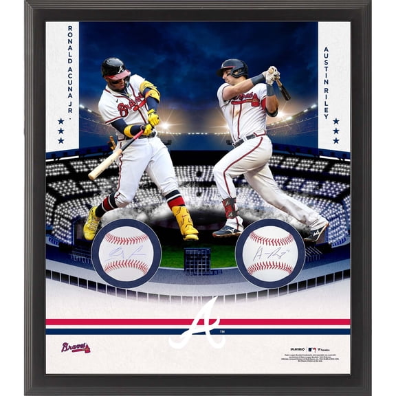 Austin Riley & Ronald Acu-a Jr. Atlanta Braves Multi-Signed Framed Two Baseball Shadowbox Collage