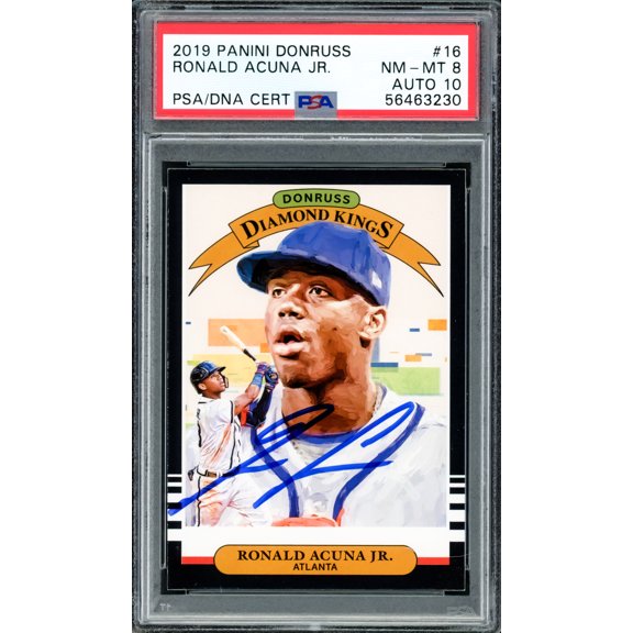 Ronald Acuna Jr. Autographed 2019 Panini Donruss Diamond Kings Card #16 Atlanta Braves PSA 8 Auto Grade Gem Mint 10 PSA/DNA #56463230