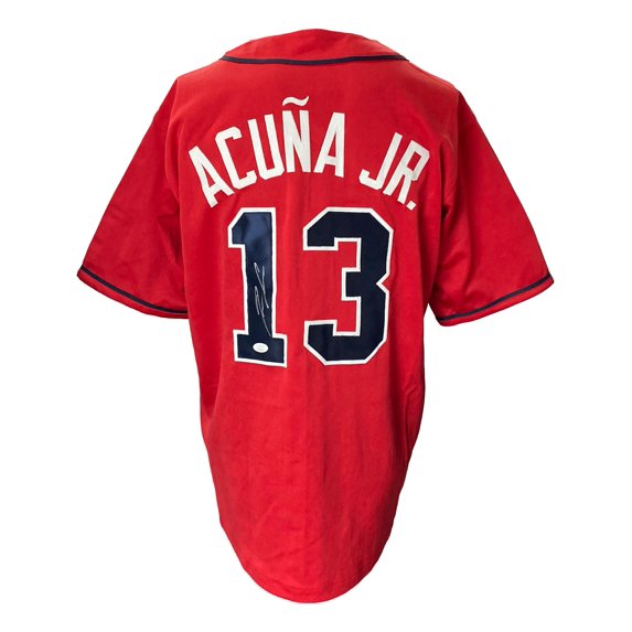Ronald Acuna Jr Signed Custom Red Pro-Style Baseball Jersey JSA ITP