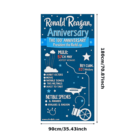 Ronald Reagan Anniversary The 100th Banner with Stars Clouds and Airplane Elements Party Decoration Backdrop Background for Events Celebrations Memorials Gatherings