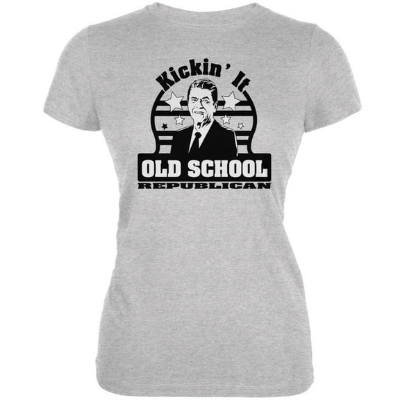 Ronald Reagan - Old School Republican Heather Grey Juniors Soft T-Shirt - Small