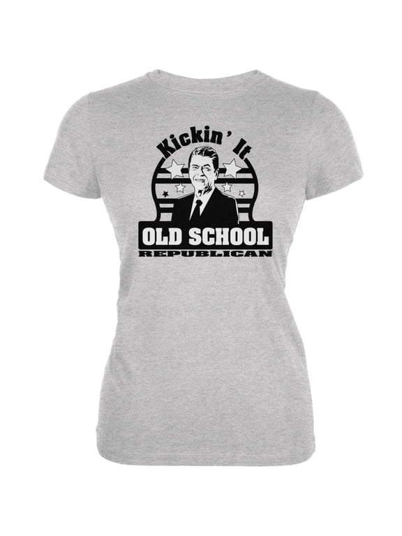 Ronald Reagan - Old School Republican Heather Grey Juniors Soft T-Shirt - X-Large