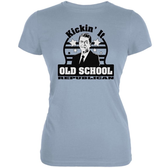Ronald Reagan - Old School Republican Light Blue Juniors Soft T-Shirt - Large
