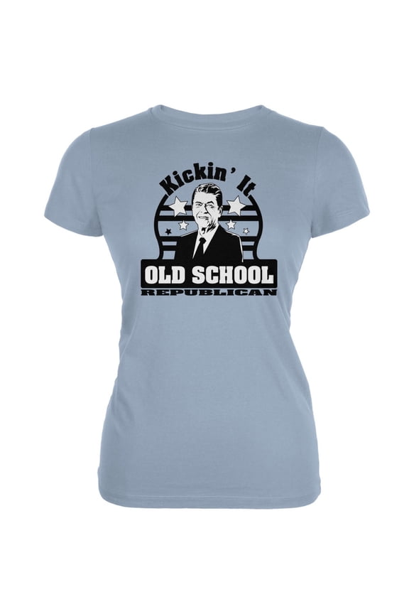 Ronald Reagan - Old School Republican Light Blue Juniors Soft T-Shirt