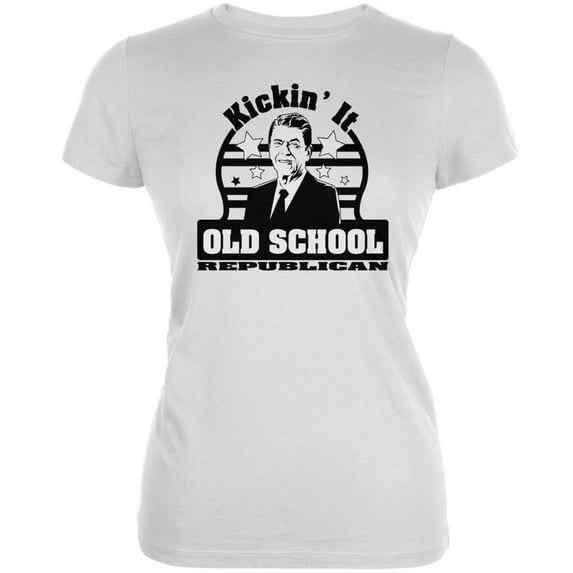 Ronald Reagan - Old School Republican White Juniors Soft T-Shirt - Small