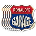 thumbnail image 1 of Ronald's Garage (5 Pack) 4 inch X 4 inch Shield Shaped Heavy Duty 3.2 mil Vinyl Decals Weather Resistant, UV Protected To last, Gift for Dads and Uncles Classic Americana Crafted in the, 1 of 6
