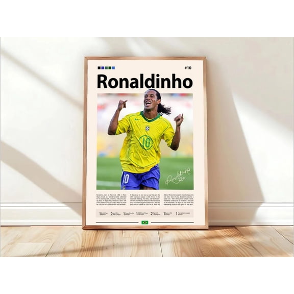 Ronaldinho Art Brazilian Soccer Art Sports Bedroom Arts, Stretched Canvas