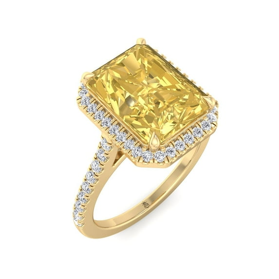 Ronaldo - Radiant Cut Canary Yellow Moissanite Lab- Diamond Engagement Ring With Pave Band and Halo