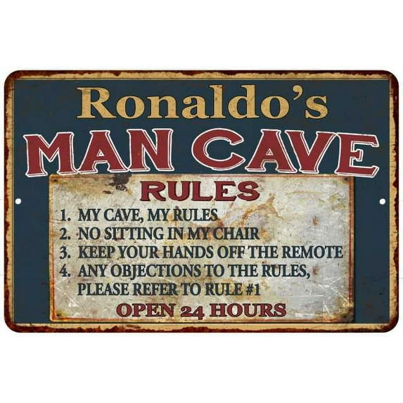 Ronaldo's Man Cave Rules Chic Rustic Green Sign Home 8x12 Metal 108120049877