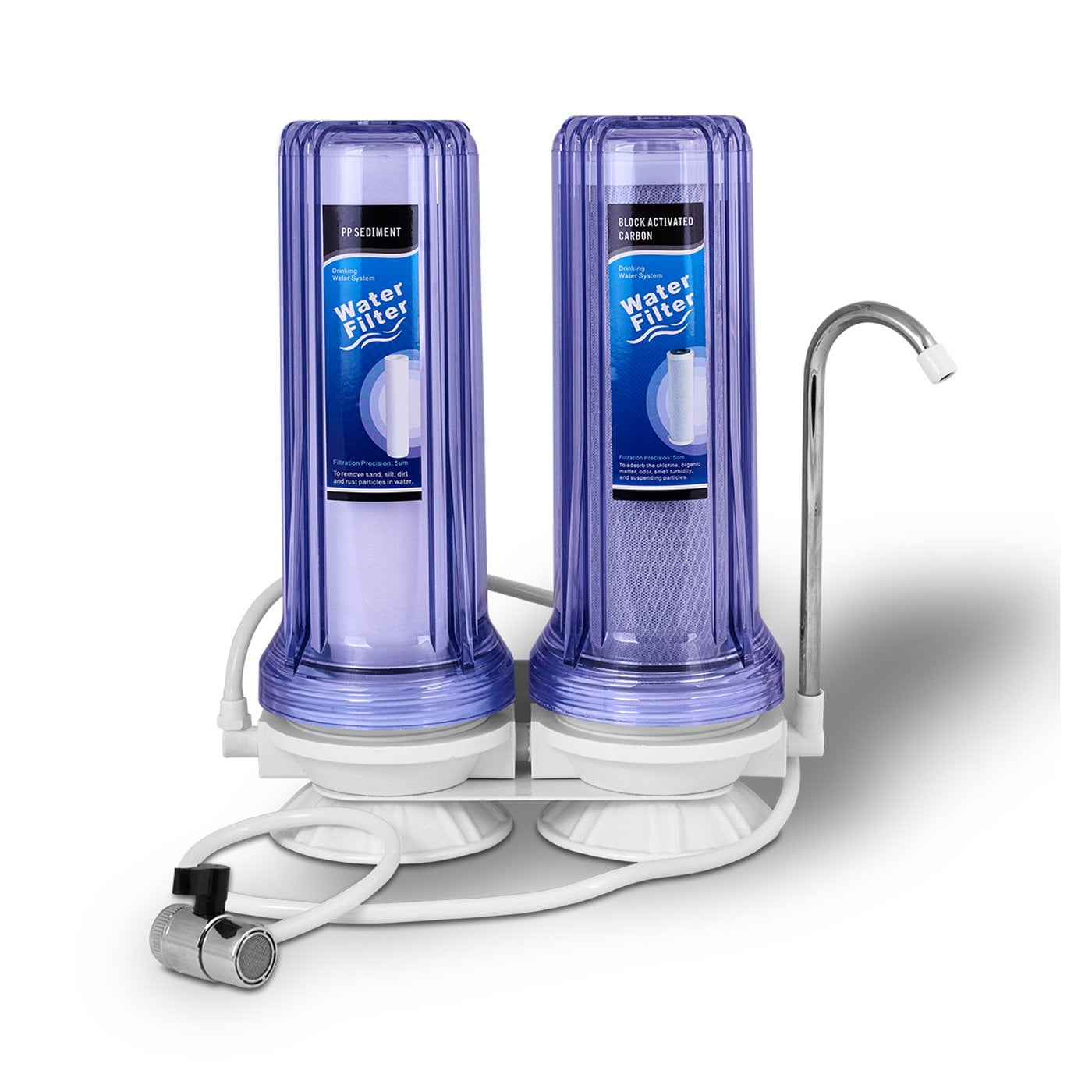 Ronaqua Two Stages Countertop Drinking Water Filtration System Removes Chlorine with Polypropylene Sediment Filter, Block Activated Block Filter, Transparent Housings