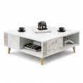 thumbnail image 1 of Ronas 35" Modern Square Coffee Table with Open Storage Shelf, Solid Wood Legs, Quality Engineered Wood, White & Marble Finish, 1 of 8