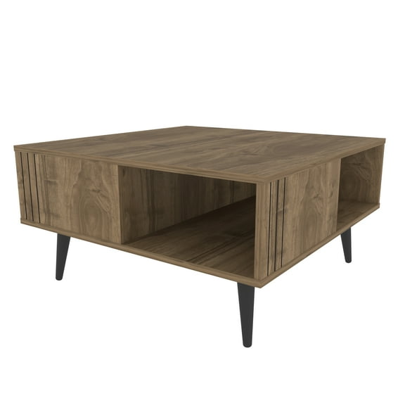 Ronas Rectangular Four Legs Wide Coffee Table - Walnut Color