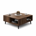 thumbnail image 1 of Ronas 35" Modern Square Coffee Table with Open Storage Shelf, Solid Wood Legs, Quality Engineered Wood, Walnut Finish, 1 of 7