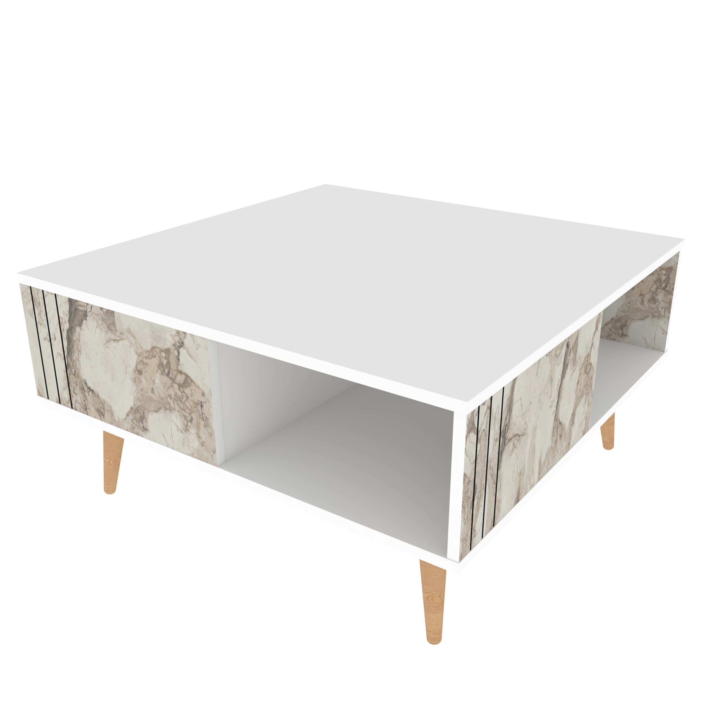 Ronas White Square Coffee Table with Marble Pattern