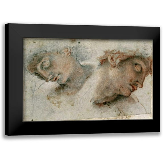 Roncalli, Cristofano 14x10 Black Modern Framed Museum Art Print Titled - Two Studies of a Head