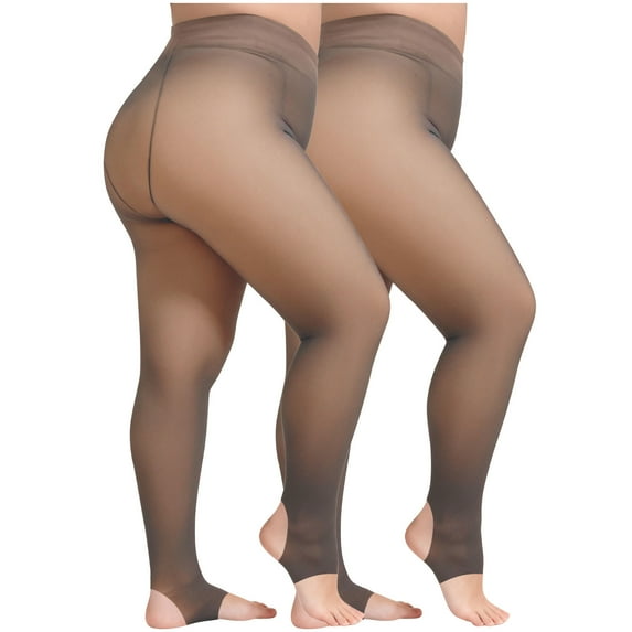 Roncen 2-Pack Plus Size Footless Tights, 90g Lightweight Warm Sheer Leggings, Invisible Comfort