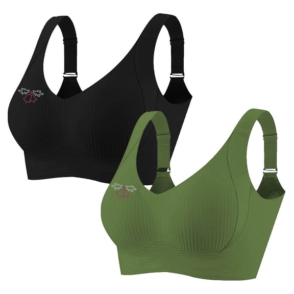 Roncen 2-Pack Women's Rhinestone Sports Wireless Bra - Daily Underwire-Free Bra