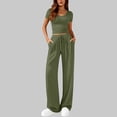 thumbnail image 1 of Roncen 2 Piece Matching Summer Sweatsuit Lounge Set Womens Wide Leg Pants Side Ruching Crop Top Sets, 1 of 8