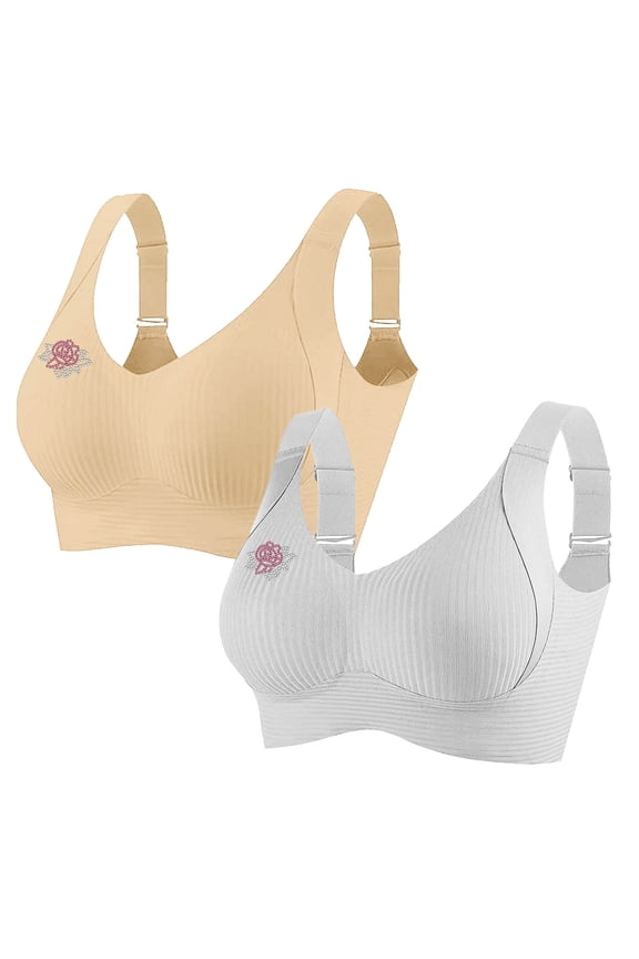 2pc Women's Rhinestone Sports Wireless Bra - Daily Underwire-Free Bra