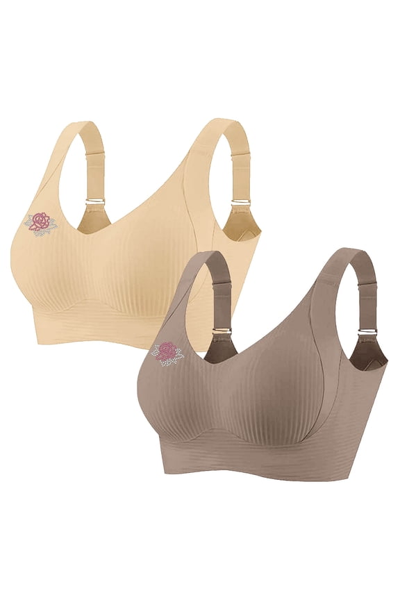 2pc Women's Rhinestone Sports Wireless Bra - Daily Underwire-Free Bra