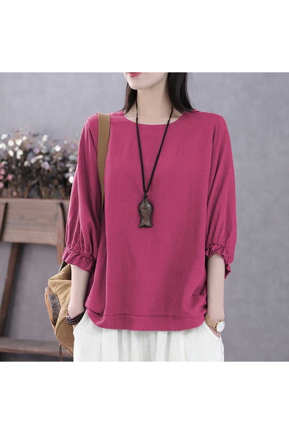 3/4 Length Sleeve Womens Tops Dressy Casual Blouses Boat Neck Babydoll Top