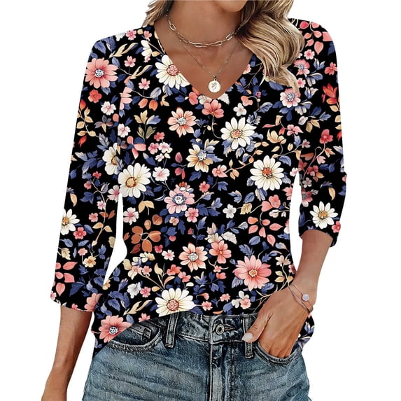 Roncen 3/4 Length Sleeve Womens Tops Dressy Casual V Neck Summer Outfits Early Spring Fashion Clothes 2026