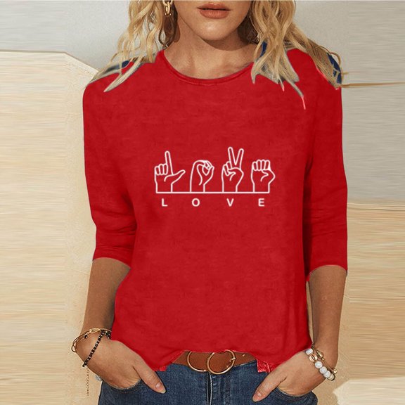 Roncen 3/4 Length Sleeves Shirts for Womens Round Neck Printed Loose Fit Fashion Basic Casual T-Shirt Pullover Blouse Tops