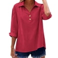 thumbnail image 1 of Roncen 3/4 Sleeve Linen Tops for Women Loose Fit V Neck Button Down Henley Shirts Cute Summer Beach Tee Shirts, 1 of 6