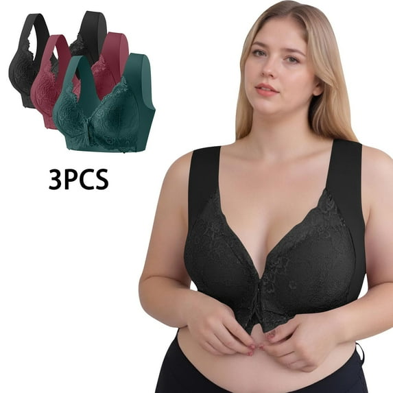 Roncen 3-Pack Plus Size Lace Trim Wireless Bras - Lightweight Seamless Cami Bralette, Full Coverage Comfort Fit Everyday Bra