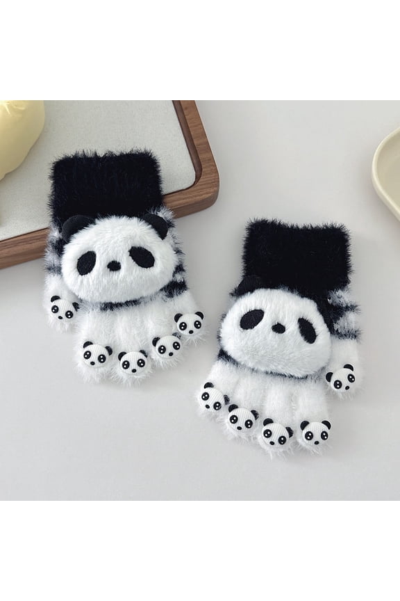 3D Panda Head Gloves for Adults, Cute Plush Winter Mittens with Paw Design, Warm & Funny Cartoon Gloves