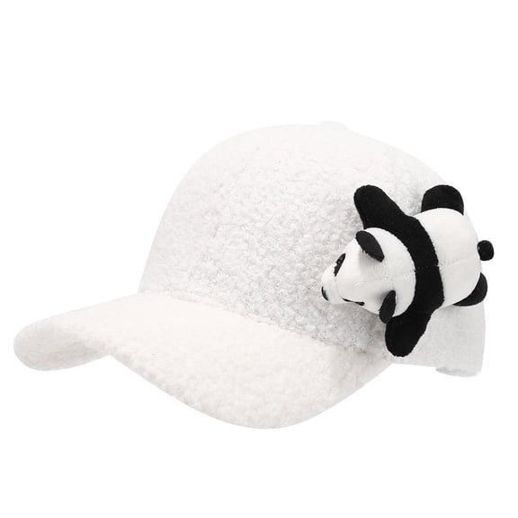 Roncen 3D Plush Panda Baseball Cap, Black & White Faux Fur Dad Hat with Cute Applique, Unisex Casual Cartoon Style