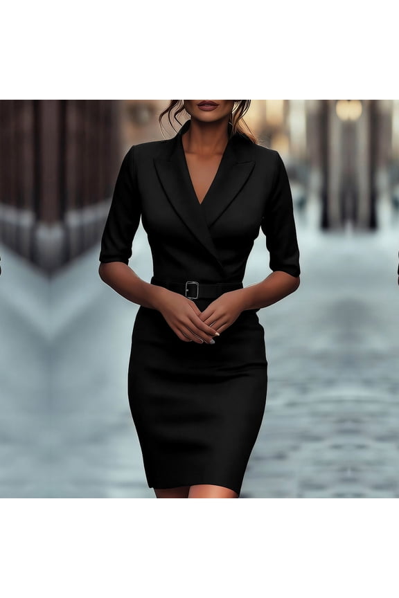 Business Dresses for Women Elegant Long Sleeve Bodycon Pencil Above-Knee Length Formal Dress for Evening Cocktail