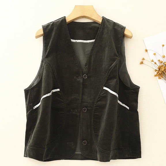 Roncen Casual Corduroy Vest for Women Button Down Versatile Sleeveless Outerwear Waistcoat with Pockets