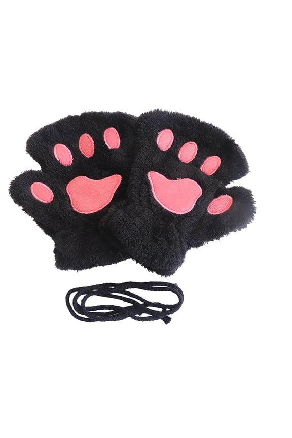 Cat Claw Bear Paw Fingerless Winter Plush Gloves