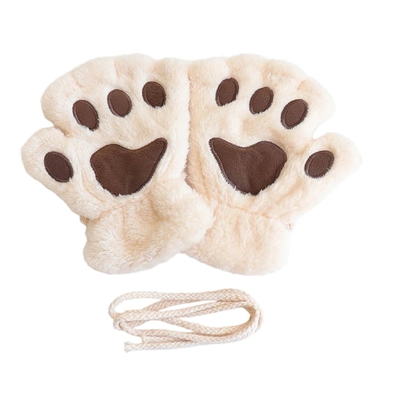 Roncen Cat Claw Bear Paw Fingerless Winter Plush Gloves