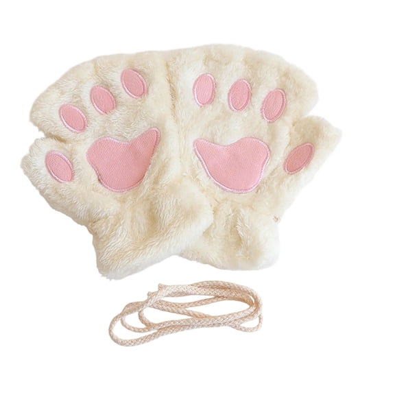 Roncen Cat Claw Bear Paw Fingerless Winter Plush Gloves