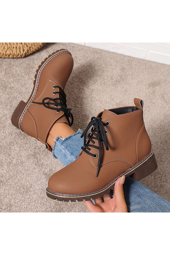 Fashion Ankle Booties for Women Side Zipper Boots Casual Low Heel Platform Boots