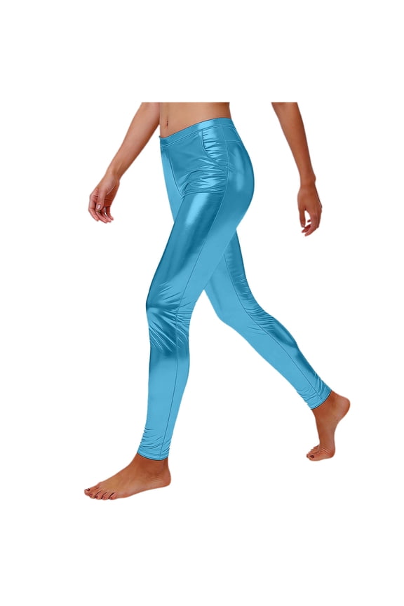 Footless Liquid Wet Look Shiny Metallic Stretch Leggings