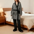 thumbnail image 1 of Roncen Fuzzy Fleece Robe Striped Plush Kimono Warm Thick Fluffy Oversized V Neck Bathrobe, 1 of 7